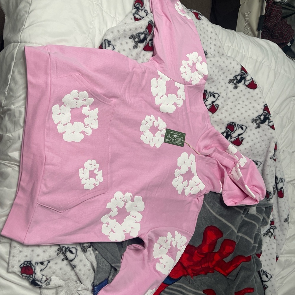 Pink denim tear hoodie